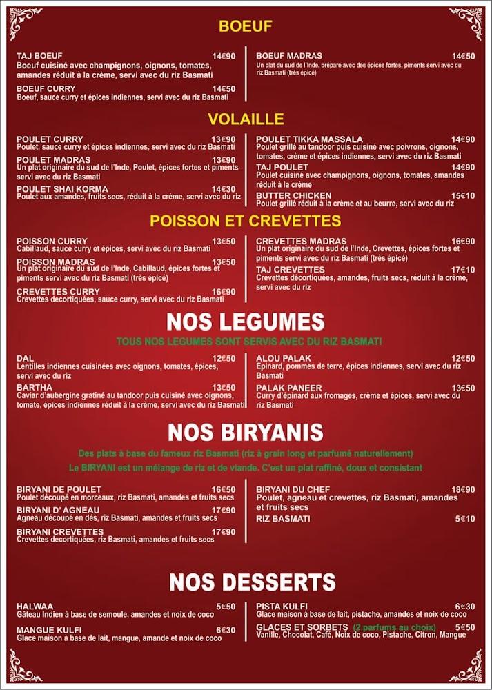 Taj Mahal - Menu Image 2